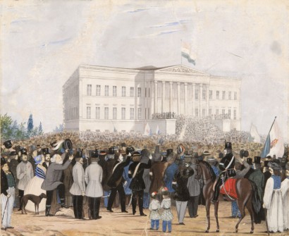 Népgyűlés a Nemzeti Múzeum előtt