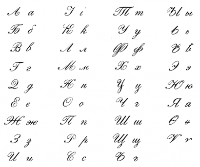 Orosz kézírásos abc (19. század)
