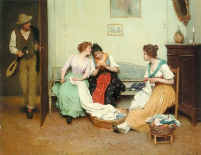 Pletykálkodás –  Eugene de Blaas (1843–1932) festménye