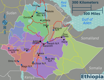 Sötétzöld: amhara, világoskék: tigrinya, lila: oromó, világoszöld: szomáli.