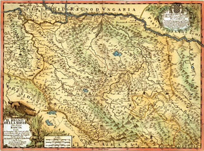 Szerbia, avagy másként mondva Raska királysága (Il Regno della Servia detta altrimenti Rascia) – Giacomo Cantelli da Vignola 1689-es térképén – a Dunától délre