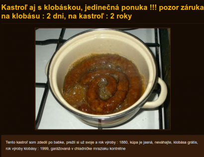 Tréfás szlovák hirdetés: eladó fazék kolbásszal, a kolbászra két nap, a fazékra két év a garancia