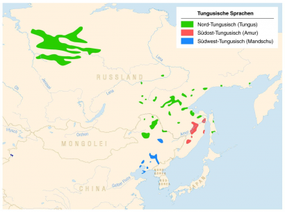 Tunguz nyelvek: kék - mandzsu és sibo.